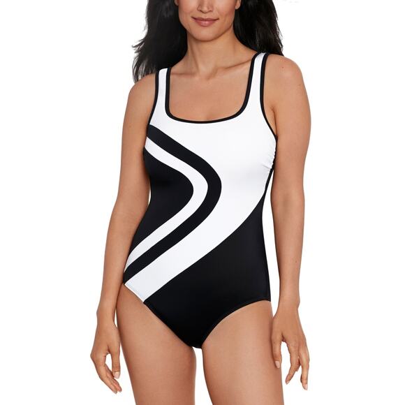 Swim Solutions Shape Solver Womens One-Piece Colorblocked Swimsuit Sz 12 12361 - Picture 1 of 1